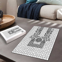 Philippines Barong Style Puzzle with Polynesian Art and Leaf Motif Black-White Color