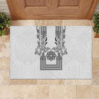 Philippines Barong Style Rubber Doormat with Polynesian Art and Leaf Motif Black-White Color