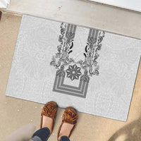 Philippines Barong Style Rubber Doormat with Polynesian Art and Leaf Motif Black-White Color