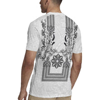 Philippines Barong Style Rugby Jersey with Polynesian Art and Leaf Motif Black-White Color