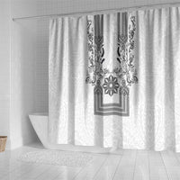 Philippines Barong Style Shower Curtain with Polynesian Art and Leaf Motif Black-White Color