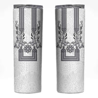 Philippines Barong Style Skinny Tumbler with Polynesian Art and Leaf Motif Black-White Color LT03 White - Polynesian Pride