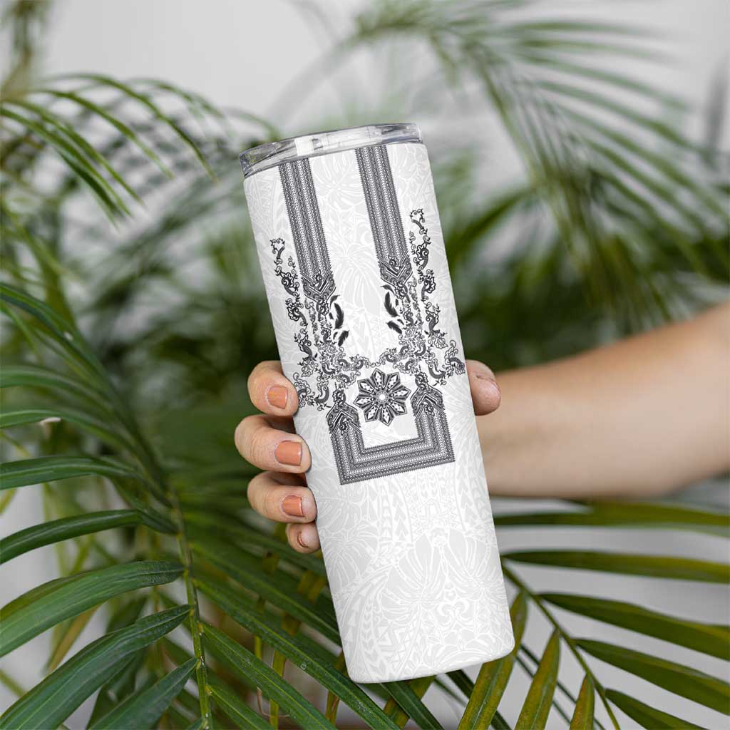 Philippines Barong Style Skinny Tumbler with Polynesian Art and Leaf Motif Black-White Color LT03 - Polynesian Pride