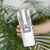 Philippines Barong Style Skinny Tumbler with Polynesian Art and Leaf Motif Black-White Color LT03 - Polynesian Pride