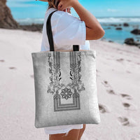 Philippines Barong Style Tote Bag with Polynesian Art and Leaf Motif Black-White Color