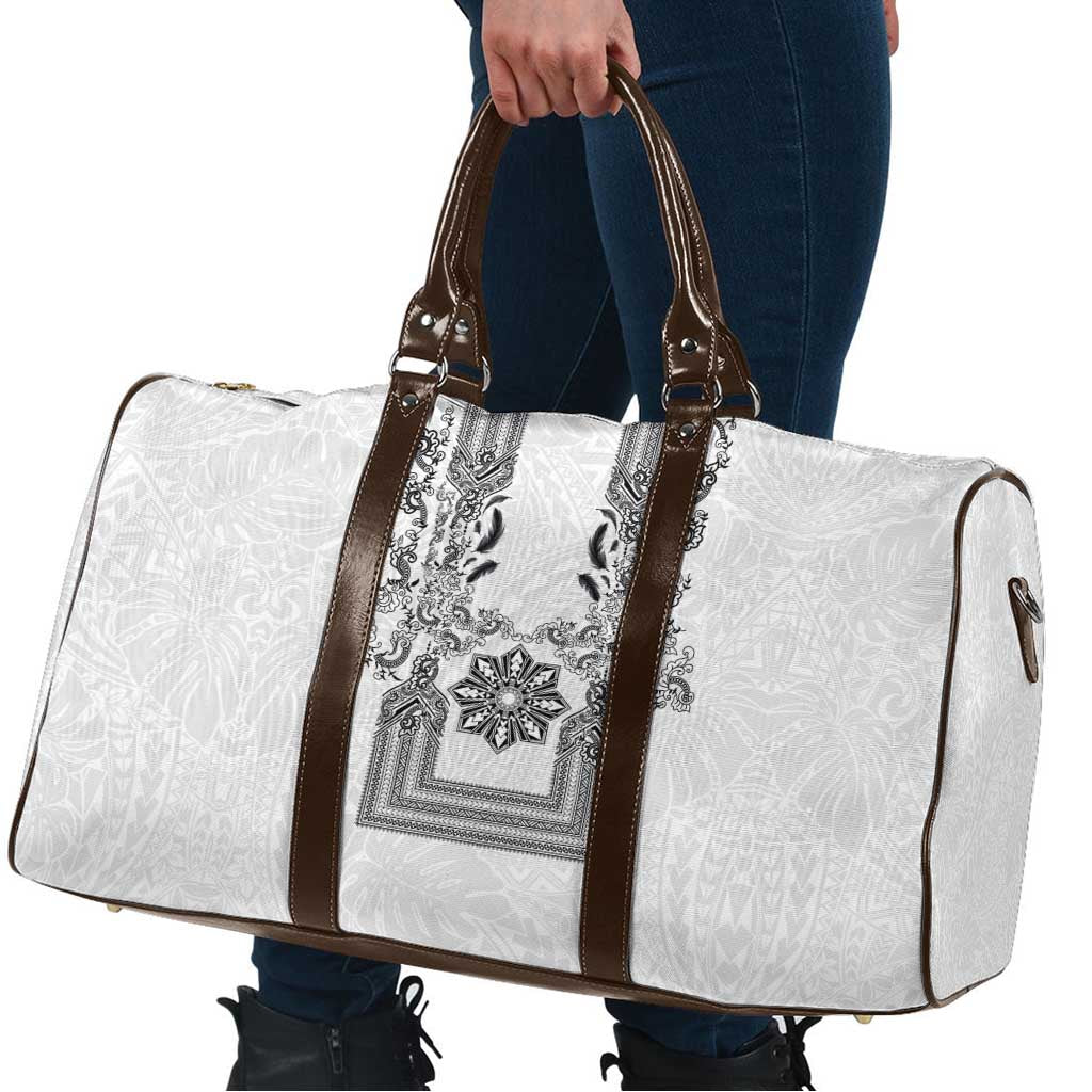Philippines Barong Style Travel Bag with Polynesian Art and Leaf Motif Black-White Color LT03 - Polynesian Pride
