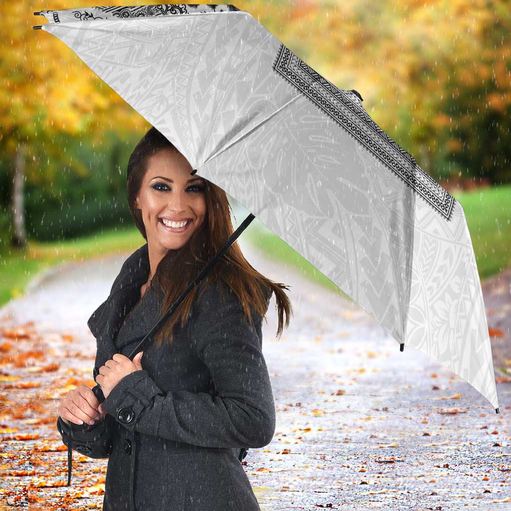 Philippines Barong Style Umbrella with Polynesian Art and Leaf Motif Black-White Color