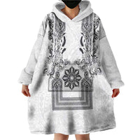 Philippines Barong Style Wearable Blanket Hoodie with Polynesian Art and Leaf Motif Black-White Color LT03 - Polynesian Pride