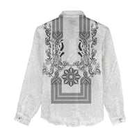 Philippines Barong Style Women Casual Shirt with Polynesian Art and Leaf Motif Black-White Color LT03 - Polynesian Pride