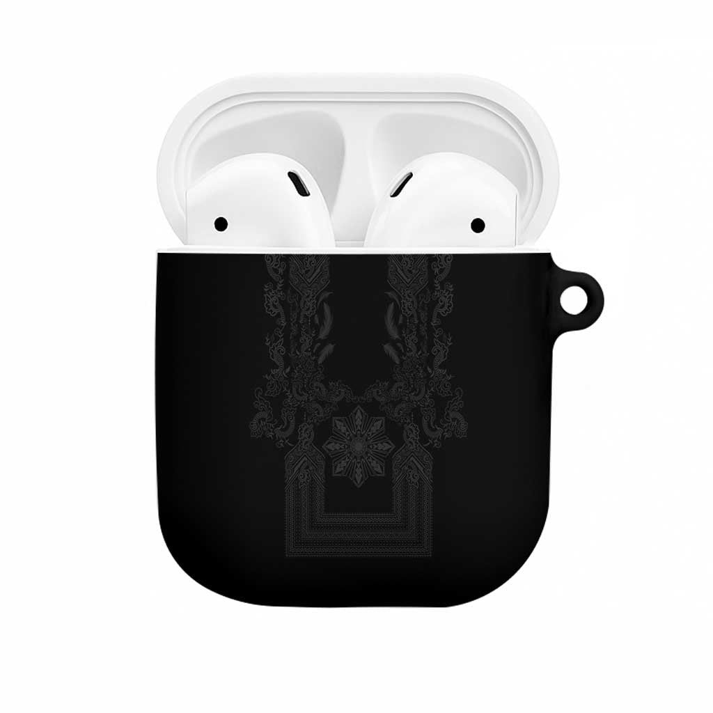 Philippines Barong Style AirPods Case with Polynesian Art and Leaf Motif Black Color