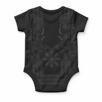 Philippines Barong Style Baby Onesie with Polynesian Art and Leaf Motif Black Color