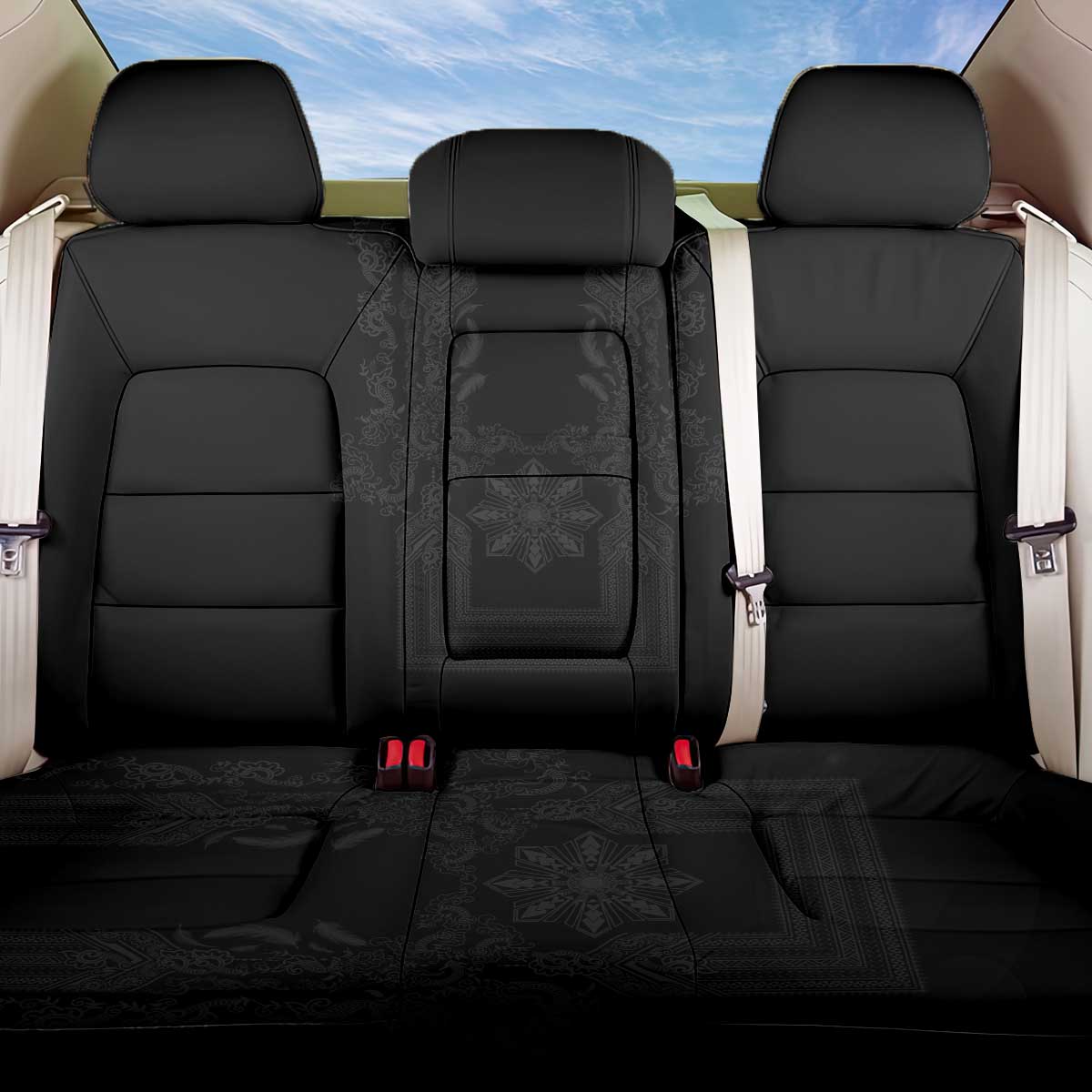 Philippines Barong Style Back Car Seat Cover with Polynesian Art and Leaf Motif Black Color LT03 One Size Black - Polynesian Pride