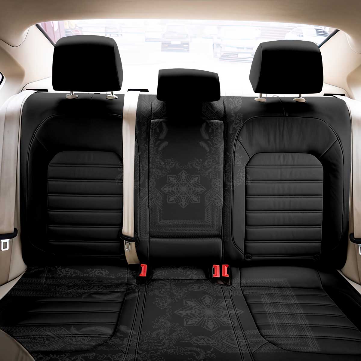 Philippines Barong Style Back Car Seat Cover with Polynesian Art and Leaf Motif Black Color LT03 - Polynesian Pride