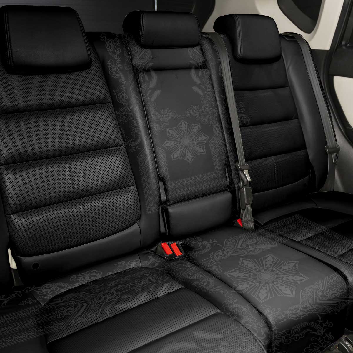 Philippines Barong Style Back Car Seat Cover with Polynesian Art and Leaf Motif Black Color LT03 - Polynesian Pride