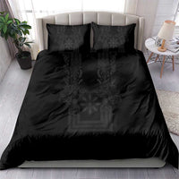 Philippines Barong Style Bedding Set with Polynesian Art and Leaf Motif Black Color