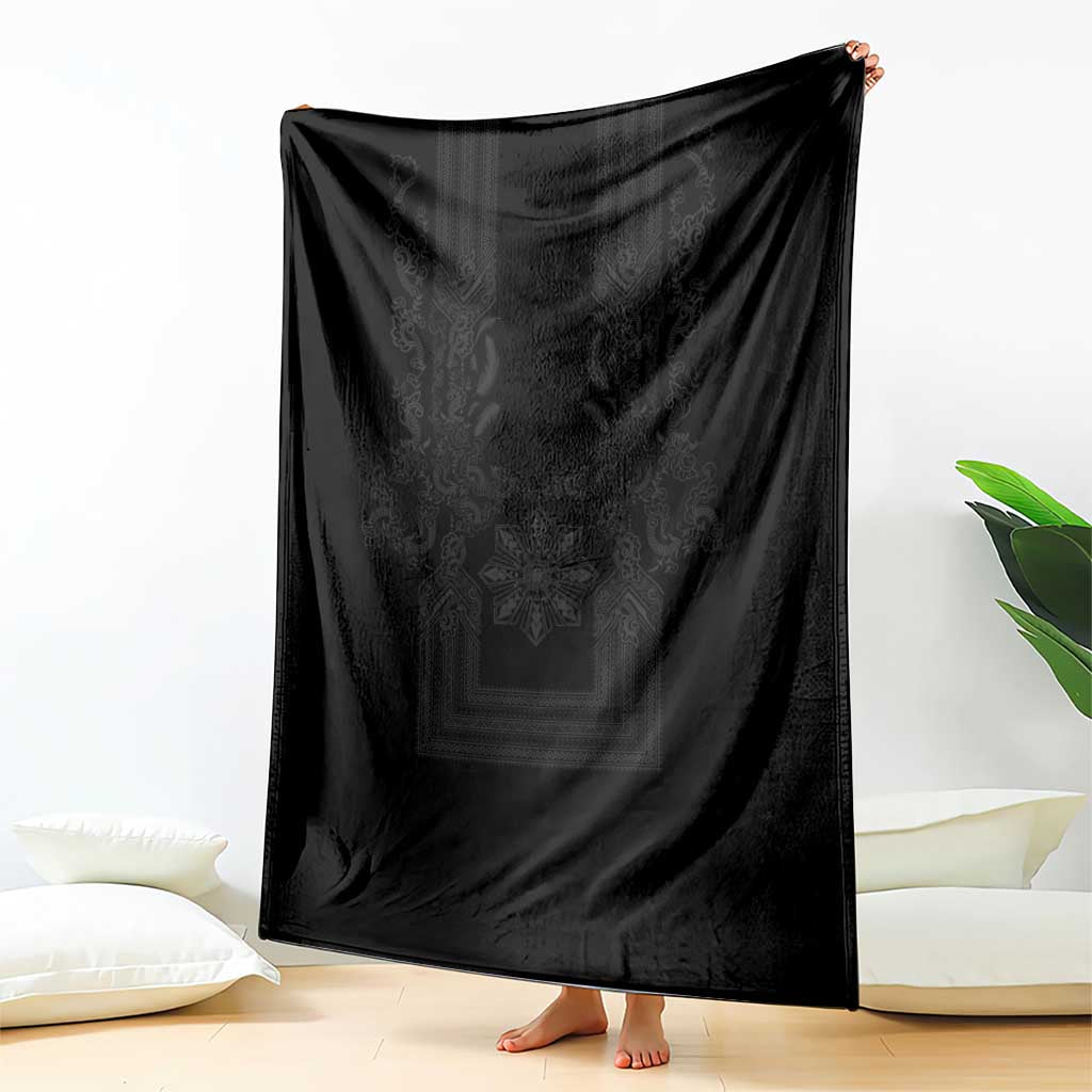 Philippines Barong Style Blanket with Polynesian Art and Leaf Motif Black Color