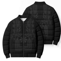 Philippines Barong Style Bomber Puffer Jacket with Polynesian Art and Leaf Motif Black Color