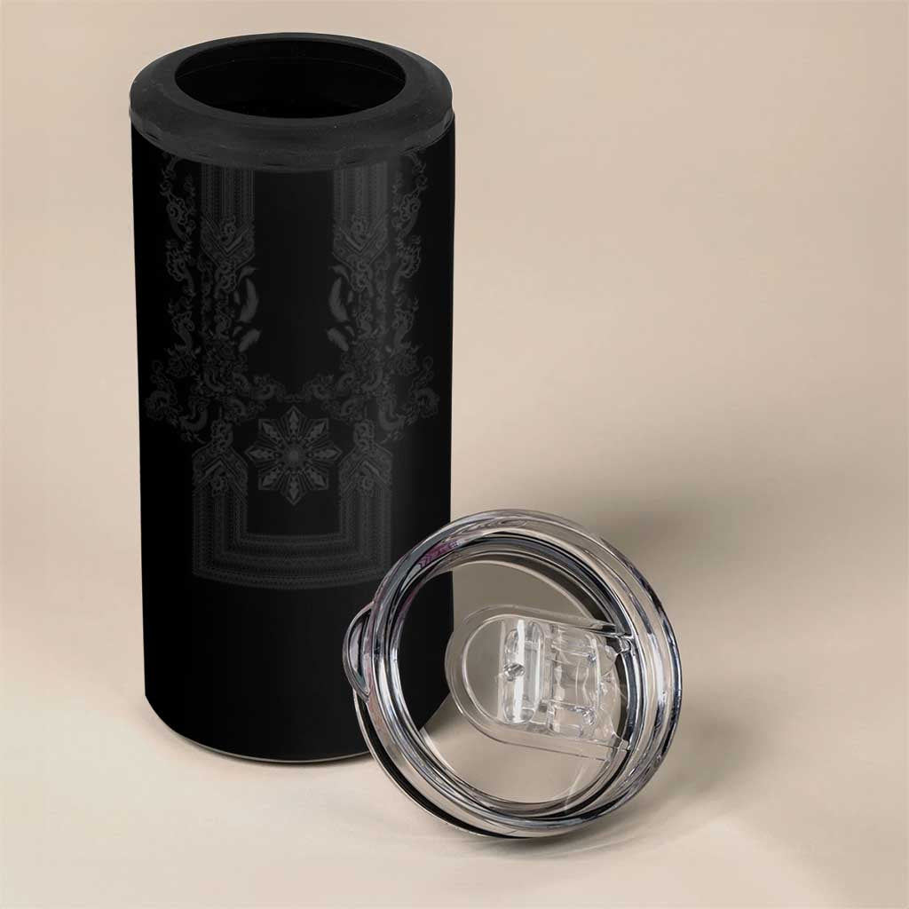 Philippines Barong Style 4 in 1 Can Cooler Tumbler with Polynesian Art and Leaf Motif Black Color LT03 - Polynesian Pride