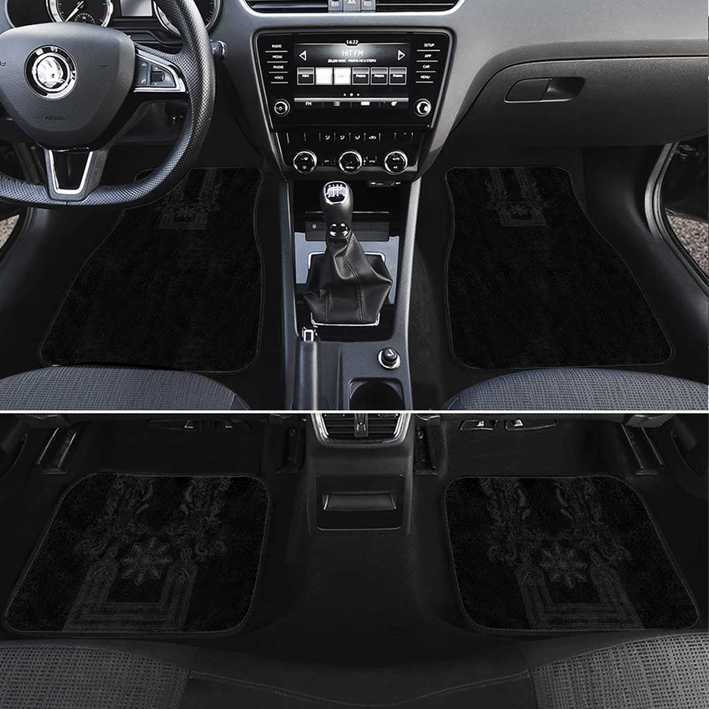 Philippines Barong Style Car Mats with Polynesian Art and Leaf Motif Black Color