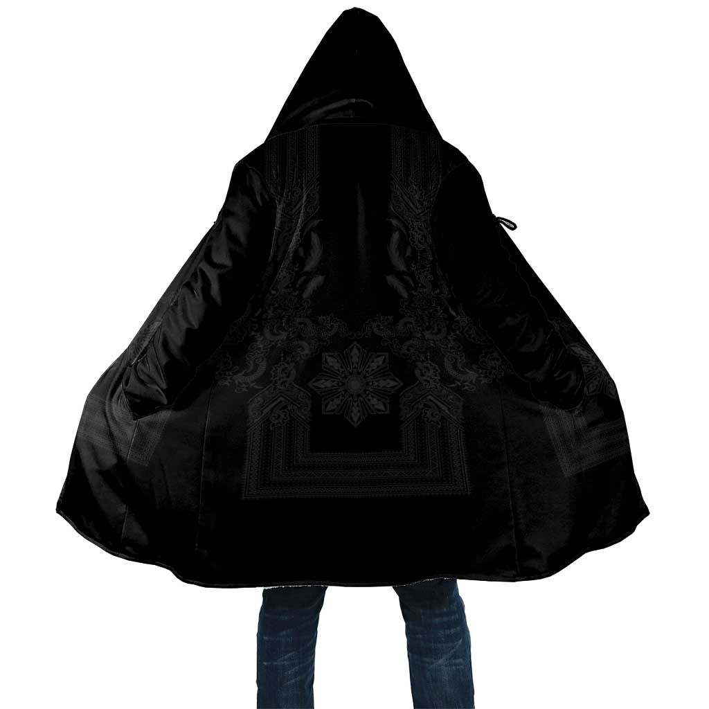 Philippines Barong Style Cloak with Polynesian Art and Leaf Motif Black Color