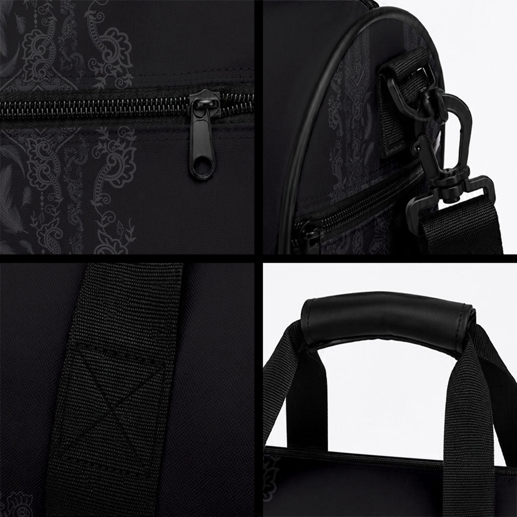 Philippines Barong Style Duffle Bag with Polynesian Art and Leaf Motif Black Color