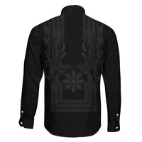 Philippines Barong Style Family Matching Long Sleeve Bodycon Dress and Hawaiian Shirt with Polynesian Art and Leaf Motif Black Color LT03 - Polynesian Pride