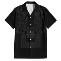 Philippines Barong Style Family Matching Mermaid Dress and Hawaiian Shirt with Polynesian Art and Leaf Motif Black Color LT03 Dad's Shirt - Short Sleeve Black - Polynesian Pride