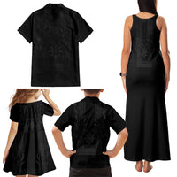 Philippines Barong Style Family Matching Tank Maxi Dress and Hawaiian Shirt with Polynesian Art and Leaf Motif Black Color LT03 - Polynesian Pride