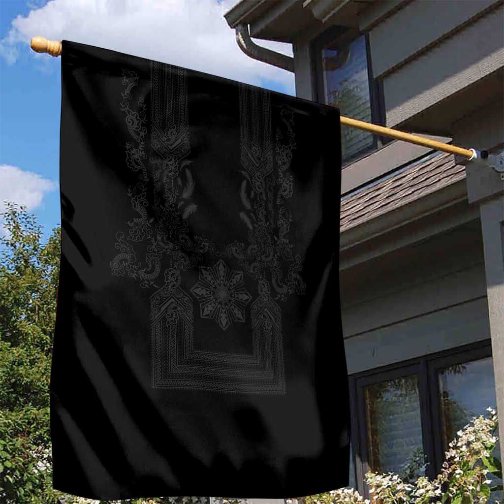 Philippines Barong Style Garden Flag with Polynesian Art and Leaf Motif Black Color