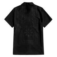 Philippines Barong Style Hawaiian Shirt with Polynesian Art and Leaf Motif Black Color