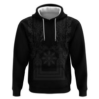 Philippines Barong Style Hoodie with Polynesian Art and Leaf Motif Black Color