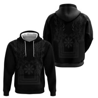Philippines Barong Style Hoodie with Polynesian Art and Leaf Motif Black Color