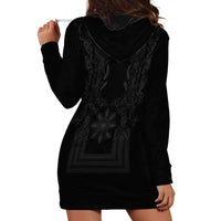 Philippines Barong Style Hoodie Dress with Polynesian Art and Leaf Motif Black Color LT03 - Polynesian Pride