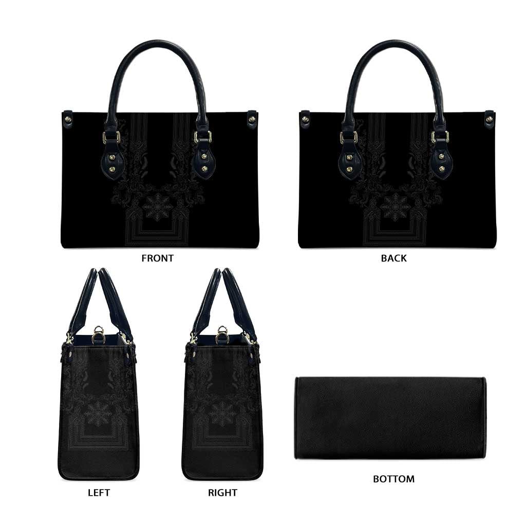 Philippines Barong Style Leather Bag with Polynesian Art and Leaf Motif Black Color