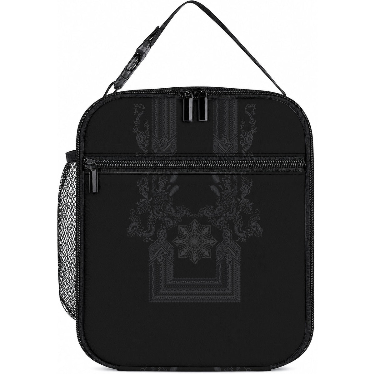 Philippines Barong Style Lunch Bag with Polynesian Art and Leaf Motif Black Color