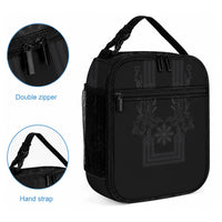 Philippines Barong Style Lunch Bag with Polynesian Art and Leaf Motif Black Color