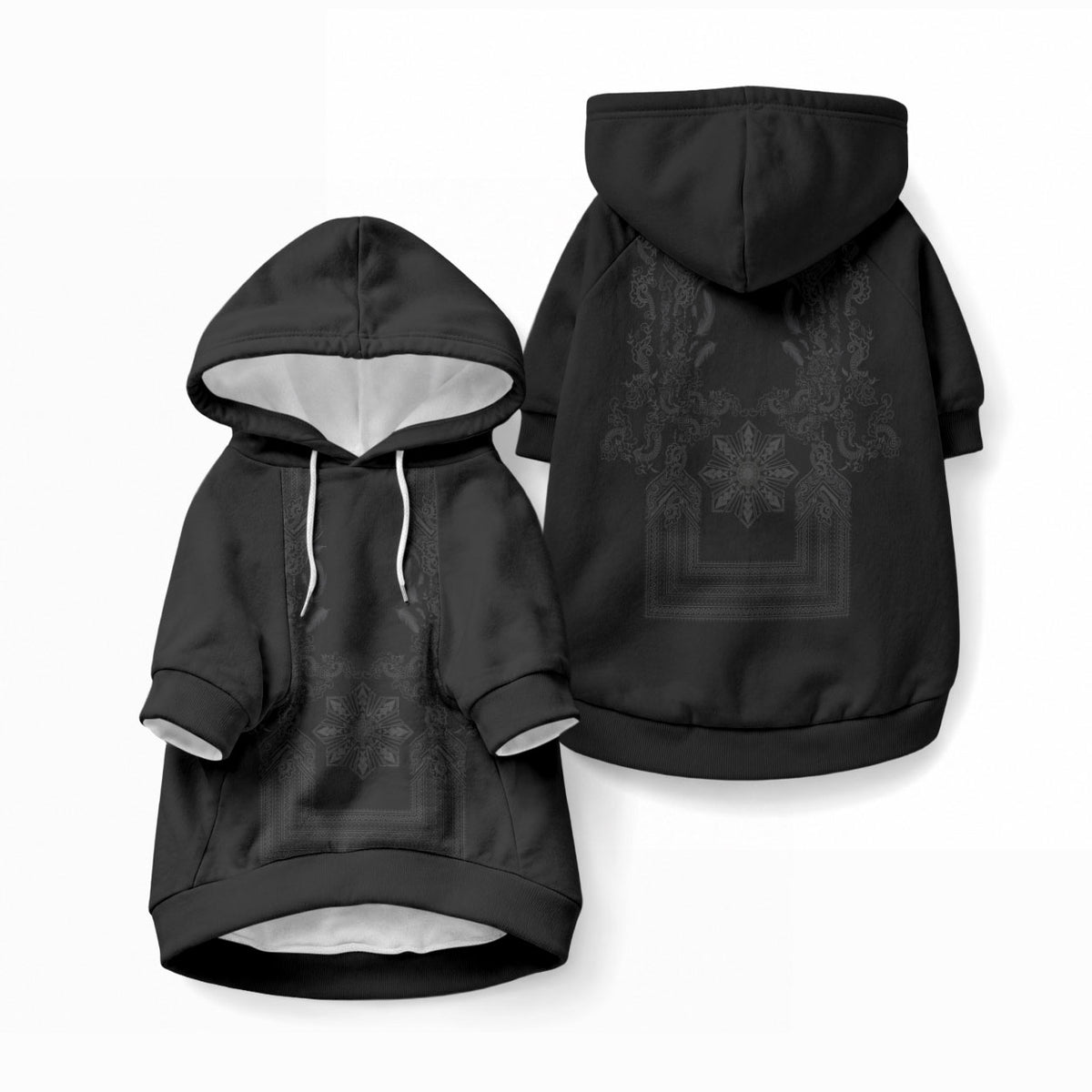 Philippines Barong Style Pet Hoodie with Polynesian Art and Leaf Motif Black Color