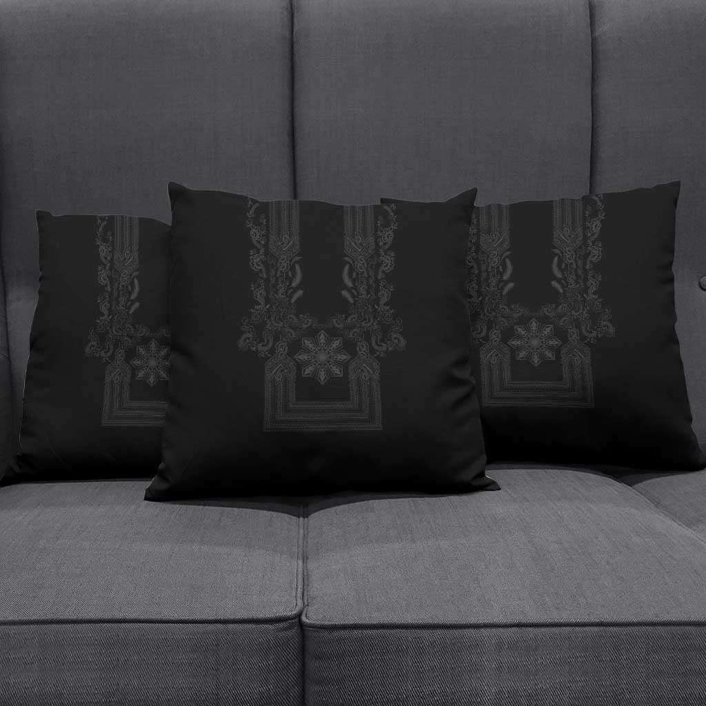 Philippines Barong Style Pillow Cover with Polynesian Art and Leaf Motif Black Color