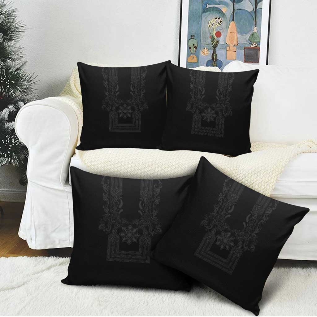 Philippines Barong Style Pillow Cover with Polynesian Art and Leaf Motif Black Color