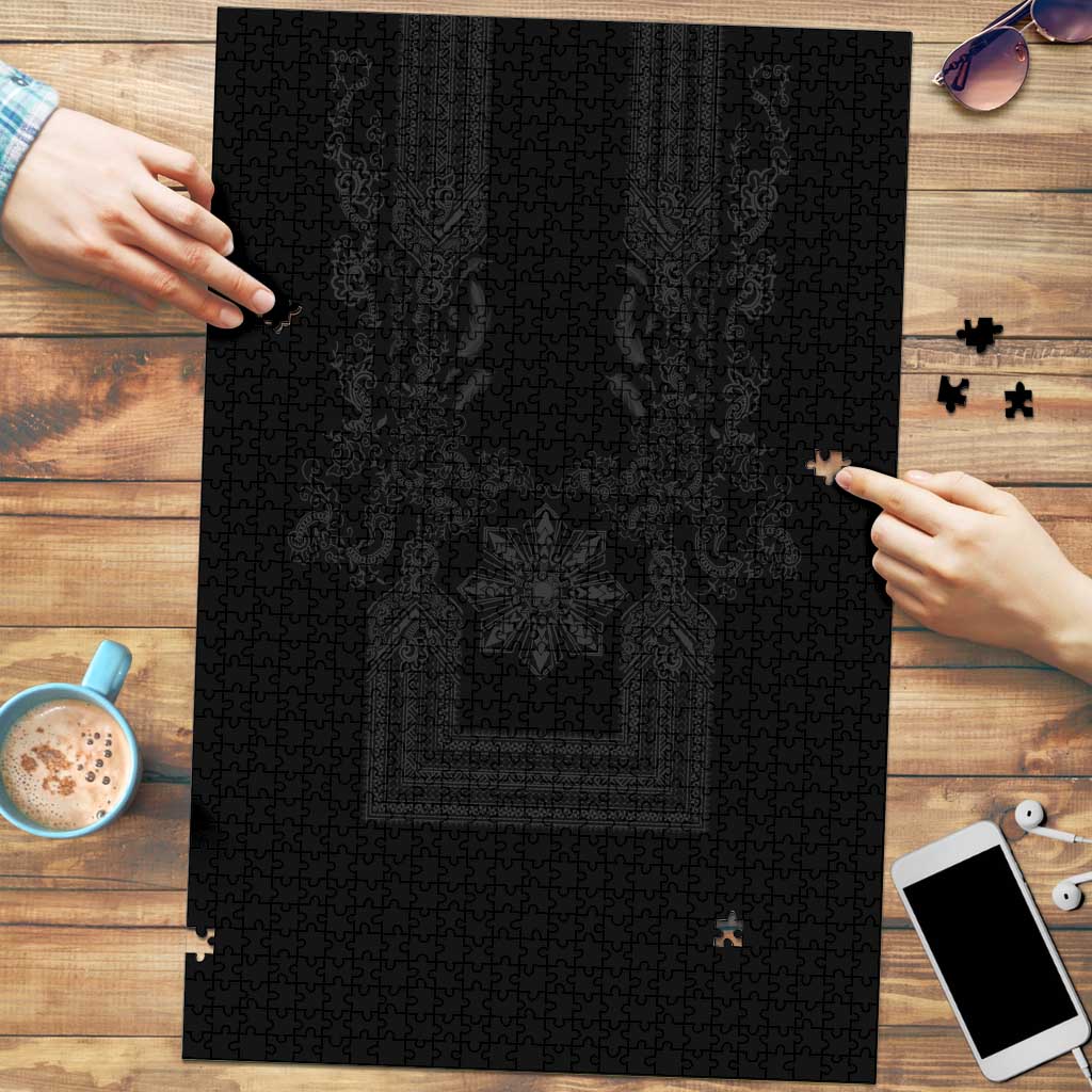 Philippines Barong Style Puzzle with Polynesian Art and Leaf Motif Black Color
