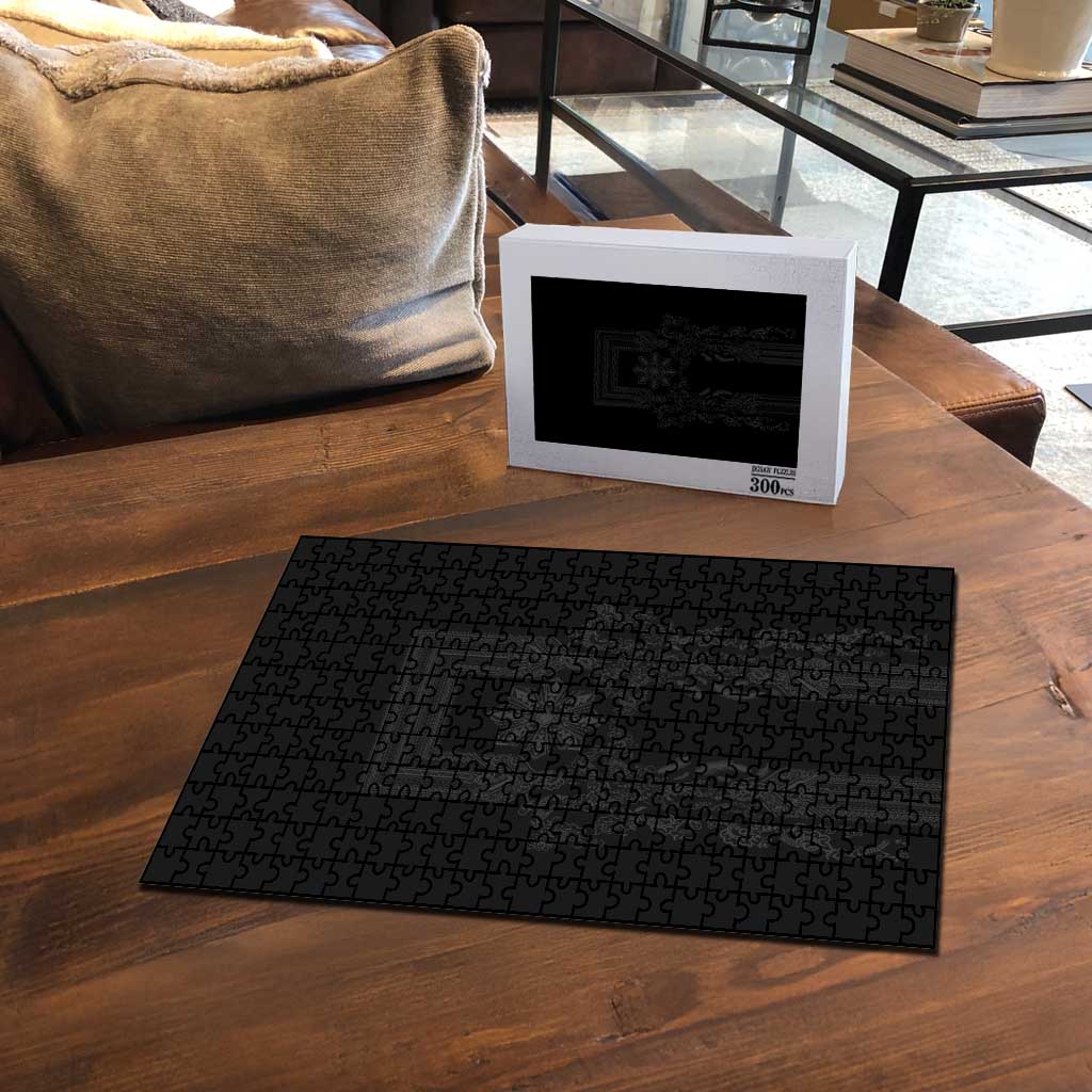 Philippines Barong Style Puzzle with Polynesian Art and Leaf Motif Black Color