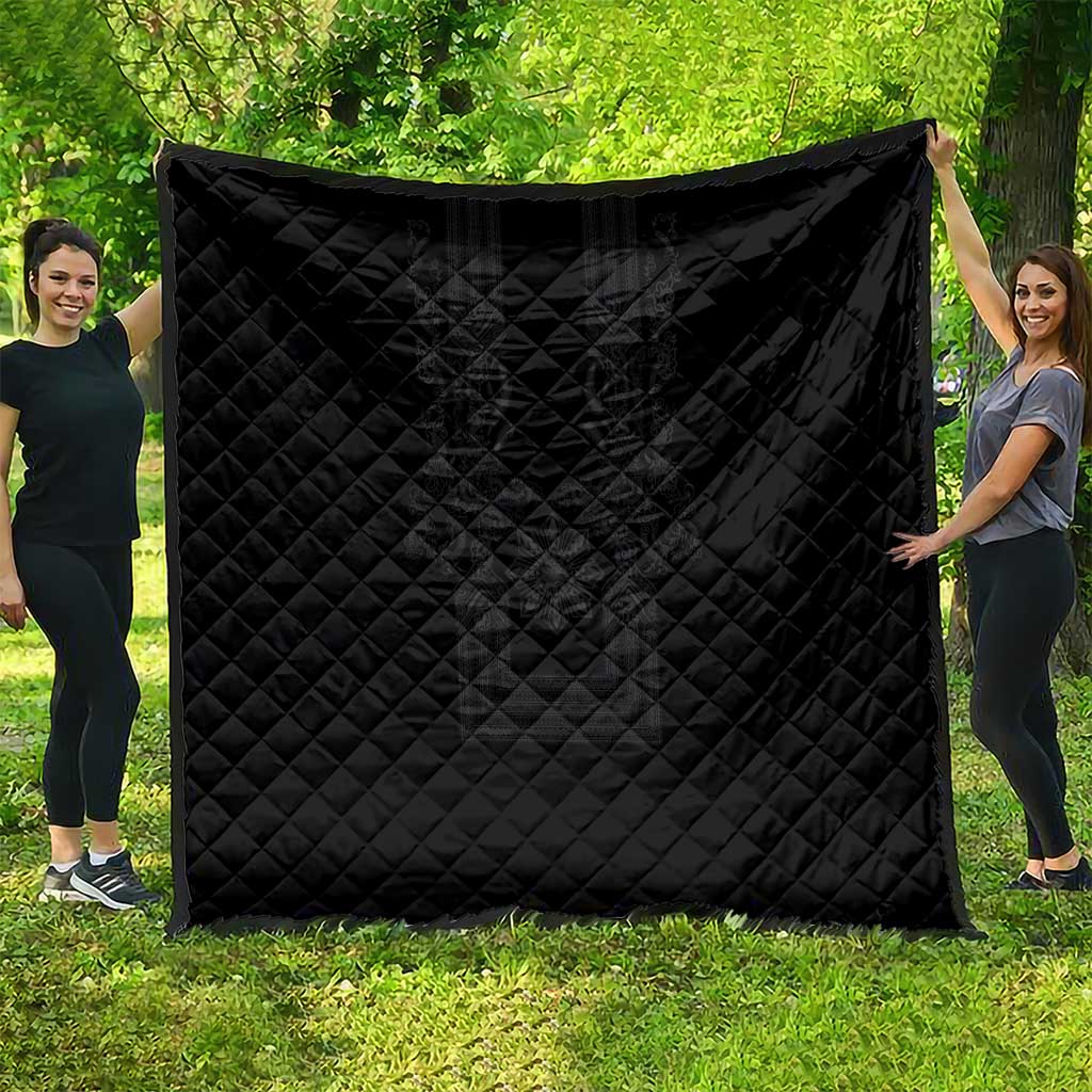Philippines Barong Style Quilt with Polynesian Art and Leaf Motif Black Color