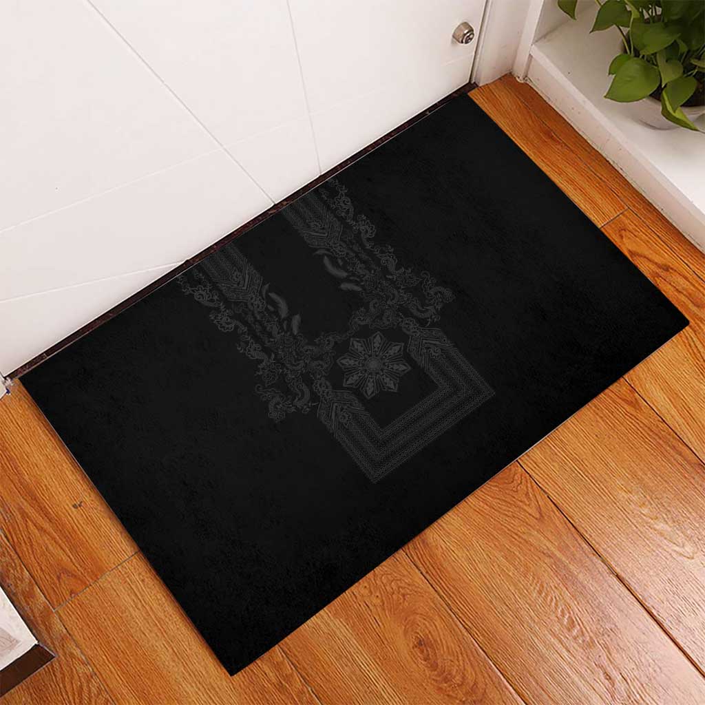 Philippines Barong Style Rubber Doormat with Polynesian Art and Leaf Motif Black Color