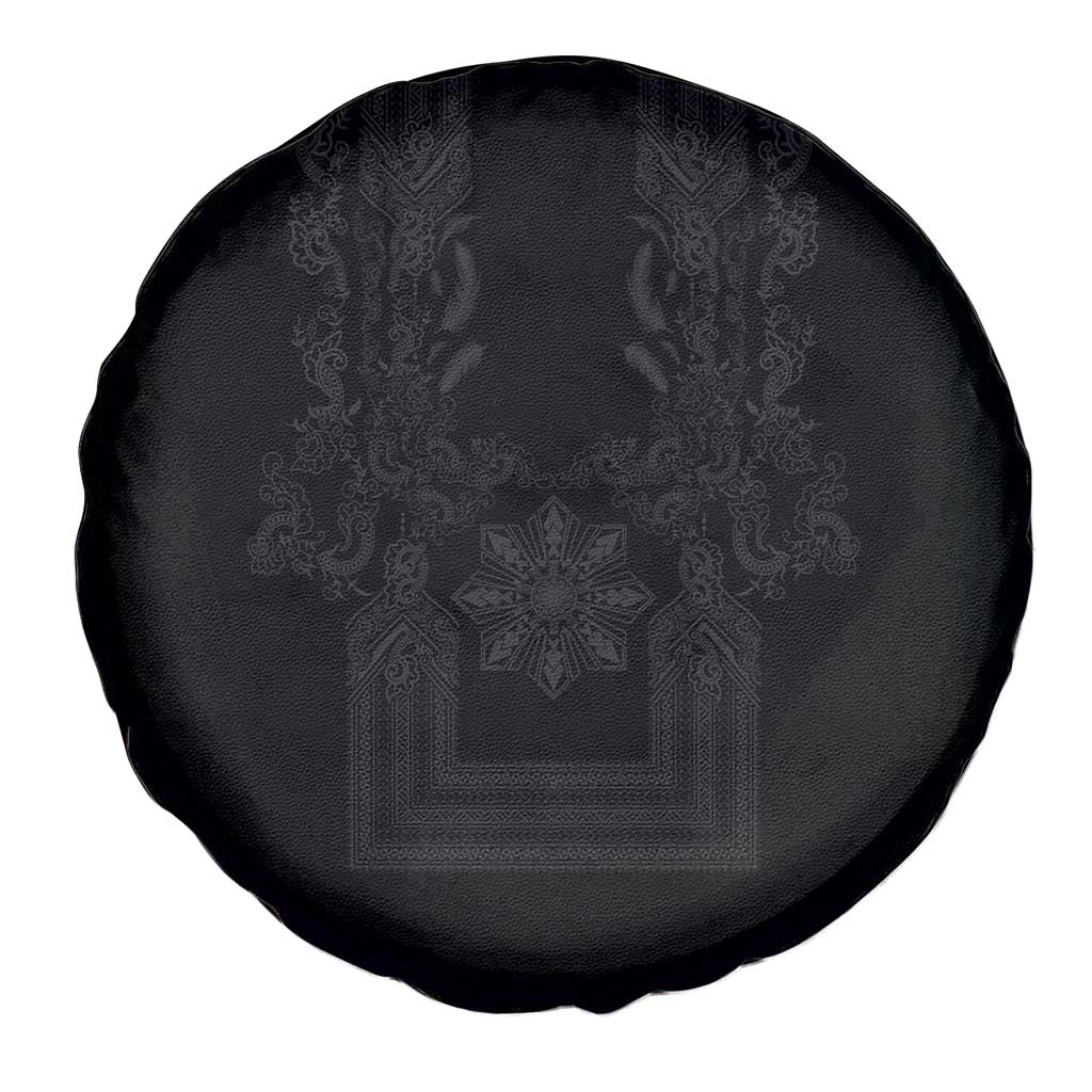 Philippines Barong Style Spare Tire Cover with Polynesian Art and Leaf Motif Black Color