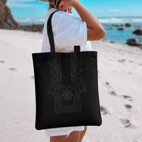 Philippines Barong Style Tote Bag with Polynesian Art and Leaf Motif Black Color