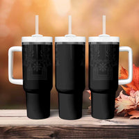 Philippines Barong Style Tumbler With Handle with Polynesian Art and Leaf Motif Black Color
