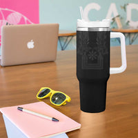 Philippines Barong Style Tumbler With Handle with Polynesian Art and Leaf Motif Black Color