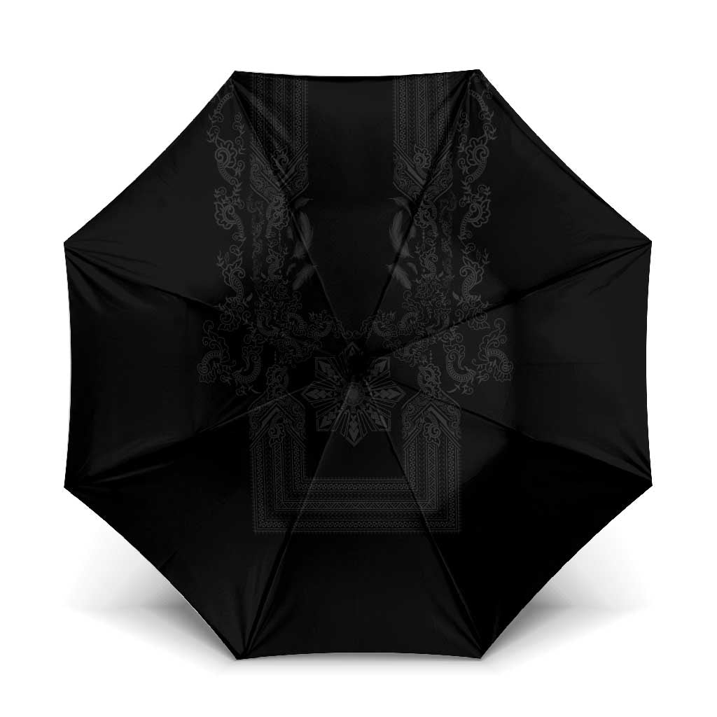 Philippines Barong Style Umbrella with Polynesian Art and Leaf Motif Black Color