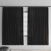Philippines Barong Style Window Curtain with Polynesian Art and Leaf Motif Black Color LT03 With Hooks Black - Polynesian Pride