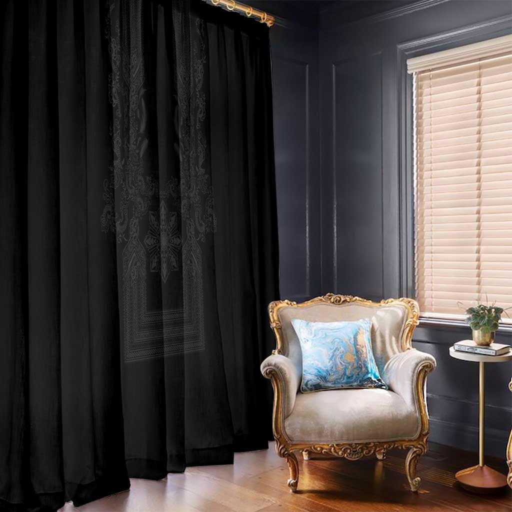 Philippines Barong Style Window Curtain with Polynesian Art and Leaf Motif Black Color LT03 - Polynesian Pride